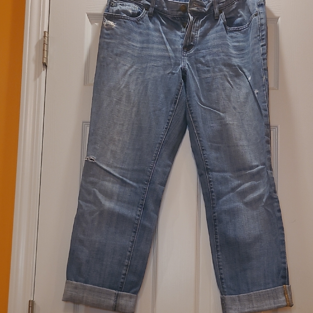 LOFT Women's Light Blue Distressed Boyfriend Button Fly Jeans-Sz 6